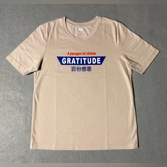 Uniqlo UT U Gratitude T-Shirt Brown Size Medium Short Sleeve - Picture 1 of 4